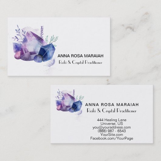 *宝石の宇宙の宝石用原石の水彩画の宇宙水晶 名刺 (正面/裏面)