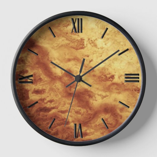 宝石の石のパターン、金ゴールドと茶色の虎の目 壁時計 (正面)