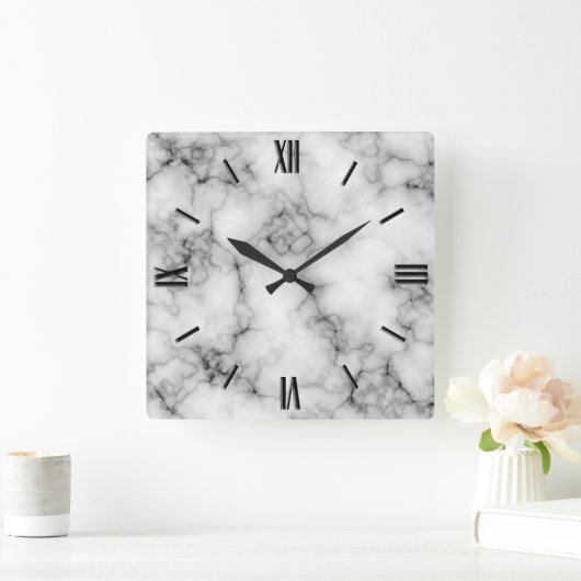 宝石の石模様、グレーと黒の大理石 スクエア壁時計 (ホーム)