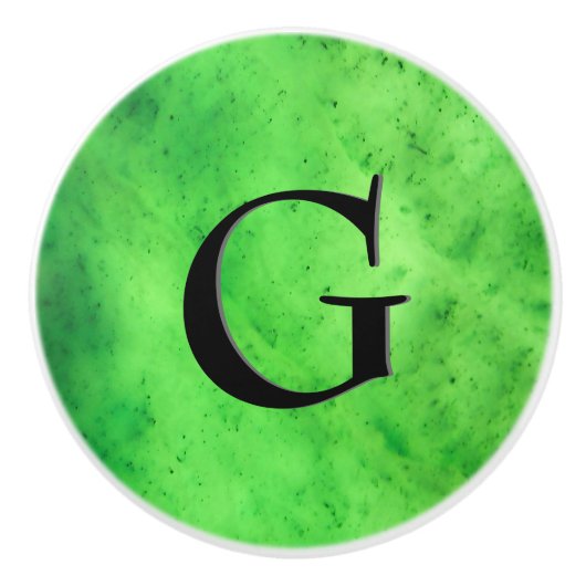 宝石の石模様、ライムグリーンジェード&ブラックオニキス セラミックノブ (正面)