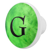 宝石の石模様、ライムグリーンジェード&ブラックオニキス セラミックノブ (右)