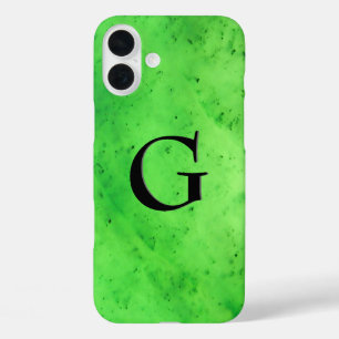 宝石の石模様、ライムグリーンジェード&ブラックオニキス iPhone 16 PLUSケース