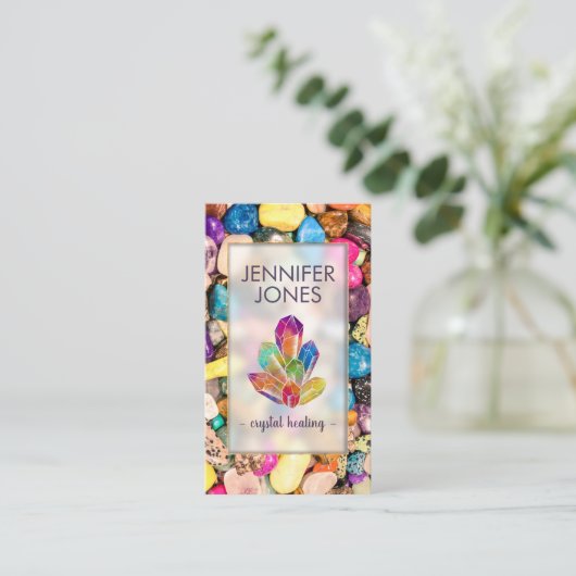 宝石の結晶の癒しカラフルクラスタ 名刺 (スタンド正面)
