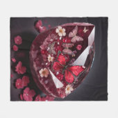 宝石の結晶ルビーバタフライガーデン フリースブランケット (正面(横))