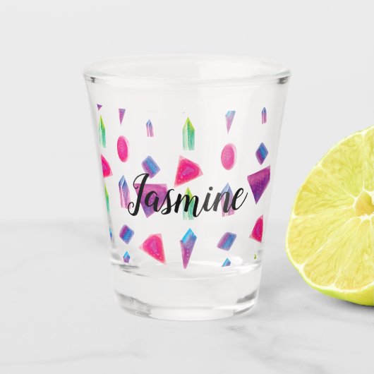 宝石の結晶銀河系手水色パターン ショットグラス (正面)