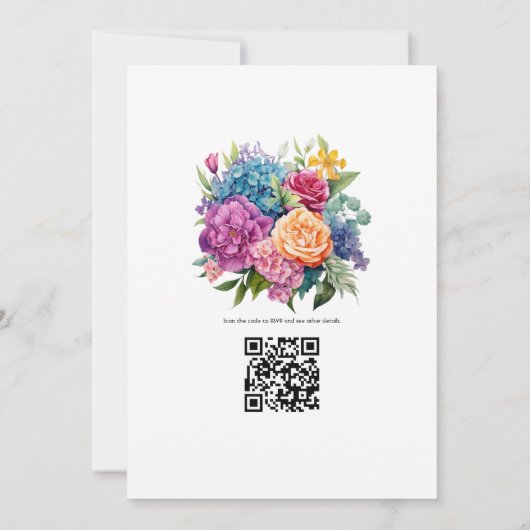 宝石の色調と緑のフローラ結婚の 招待状 (裏面)