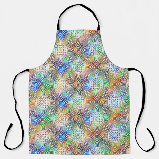 宝石の色調に白いカラフル曼荼羅の模様 エプロン (正面)