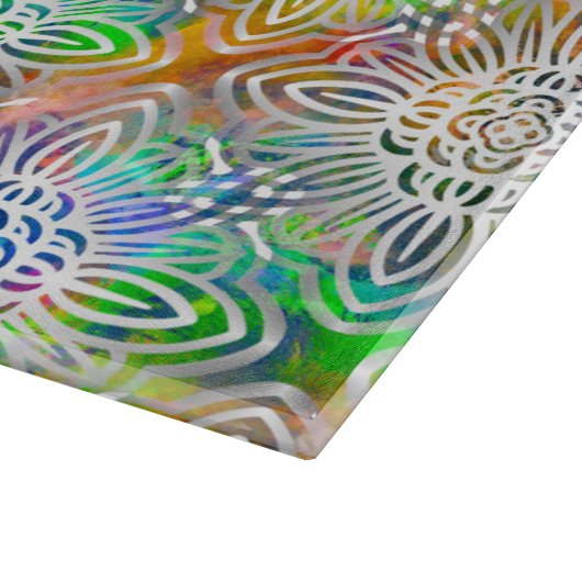 宝石の色調に白いカラフル曼荼羅の模様 カッティングボード (角)