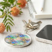 宝石の色調に白いカラフル曼荼羅の模様 キーホルダー (側面)