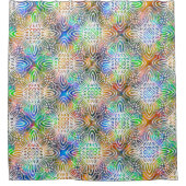 宝石の色調に白いカラフル曼荼羅の模様 シャワーカーテン (正面)