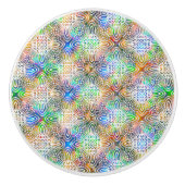 宝石の色調に白いカラフル曼荼羅の模様 セラミックノブ (正面)