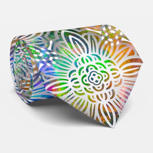 宝石の色調に白いカラフル曼荼羅の模様 ネクタイ (ロール)
