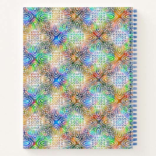 宝石の色調に白いカラフル曼荼羅の模様 ノートブック (裏面)