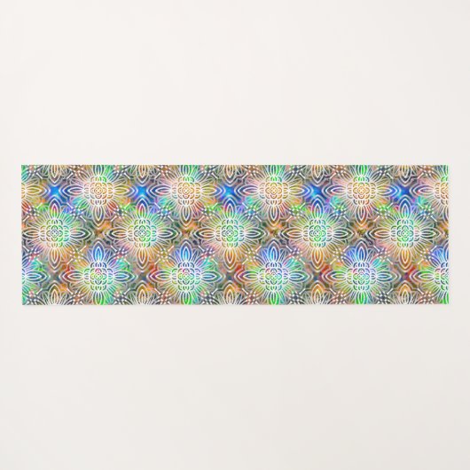 宝石の色調に白いカラフル曼荼羅の模様 ヨガマット (裏面(横))