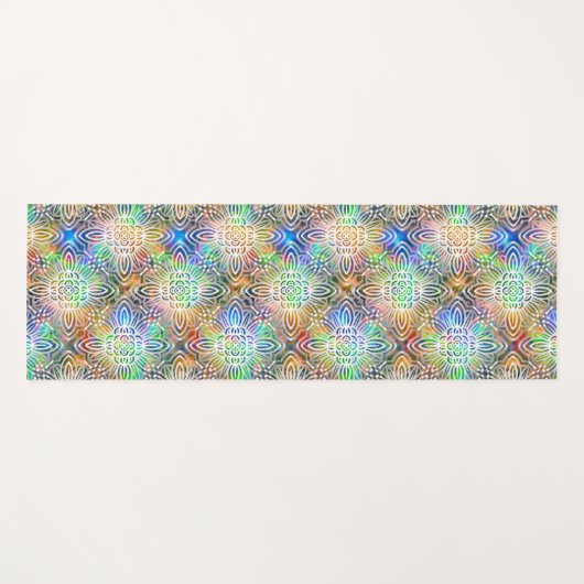 宝石の色調に白いカラフル曼荼羅の模様 ヨガマット (正面(横))