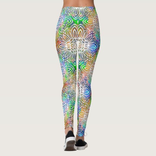 宝石の色調に白いカラフル曼荼羅の模様 レギンス (裏面)