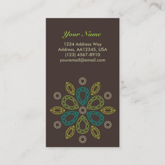 宝石の花のプロフィールカード-緑(縦) 名刺 (正面)