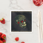 宝石の蜘蛛のドクロ & ローズ ゴシックパーティ スタンダードカクテルナプキン (インサイチュ)