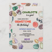 宝石の誕生日パーティーがロックする 宝石 結晶 招待状 (正面/裏面)