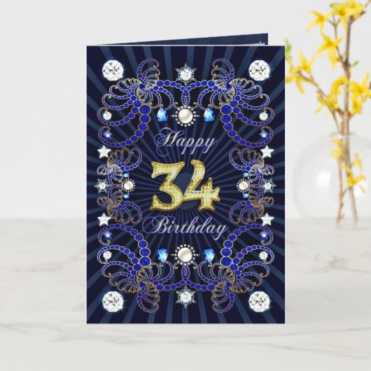 宝石の質量を持つ34th誕生日カード カード (黄色い花)