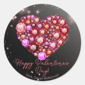 宝石の輝きらめくくハートバレンタインデー ラウンドシール (正面)