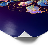 宝石の輝くユニコーンの花幻想画 ポスター (コーナー)