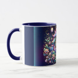宝石の輝くユニコーンの花幻想画 マグカップ