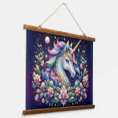 宝石の輝くユニコーンの花幻想画 吊り下げ型タペストリー (傾斜あり)