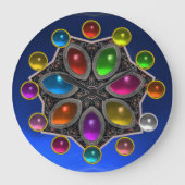 宝石の青いサファイヤカラフルを持つ光沢のある星 ラージ壁時計 (正面)