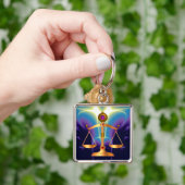 宝石はかりで測石を持つ法律の金ゴールド，正義記号 キーホルダー (手)