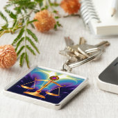 宝石はかりで測石を持つ法律の金ゴールド，正義記号 キーホルダー (側面)