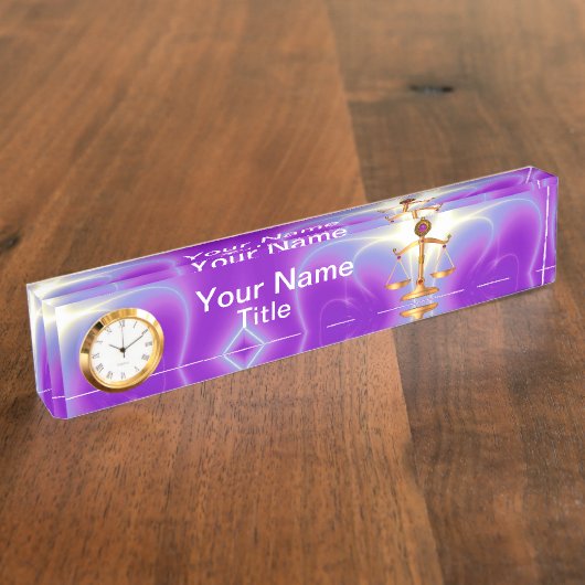 宝石はかりで測石を持つ法律の金ゴールド,正義記号 デスクネームプレート (側面)