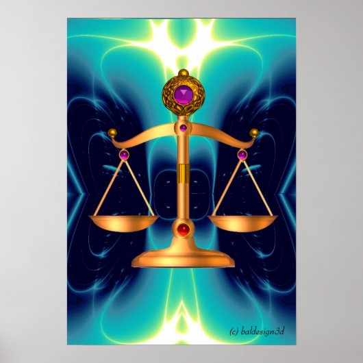 宝石はかりで測石を持つ法律の金ゴールド,正義記号 ポスター (正面)
