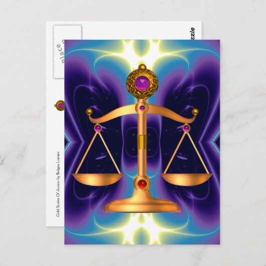 宝石はかりで測石を持つ法律の金ゴールド，正義記号 ポストカード (正面/裏面)