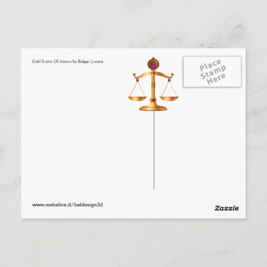 宝石はかりで測石を持つ法律の金ゴールド，正義記号 ポストカード (裏面)