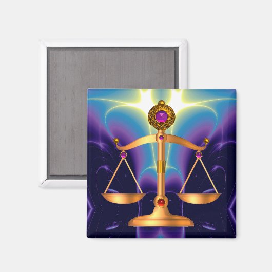 宝石はかりで測石を持つ法律の金ゴールド，正義記号 マグネット (正面/裏面)