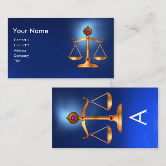 宝石はかりで測石モノグラムブルーの法律金ゴールド 名刺 (正面/裏面)