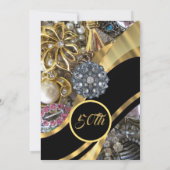 宝石をちりばめたゴールドの結婚50周年 招待状 (裏面)