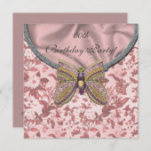 宝石をちりばめた蝶のバースデーパーティ招待状 招待状 (正面/裏面)