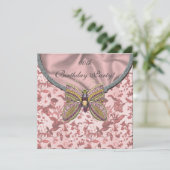 宝石をちりばめた蝶のバースデーパーティ招待状 招待状 (スタンド正面)