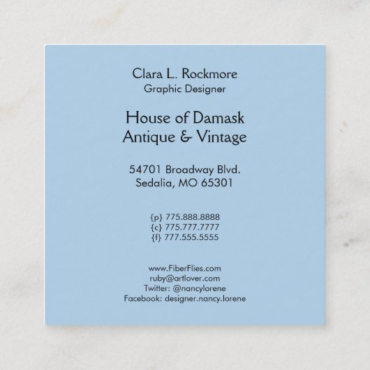 宝石を持つアールデコの女性- BIANCA: ブルー・マンデー スクエア名刺 (裏面)