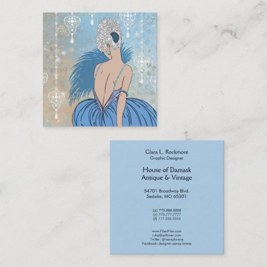 宝石を持つアールデコの女性- BIANCA: ブルー・マンデー スクエア名刺 (正面/裏面)