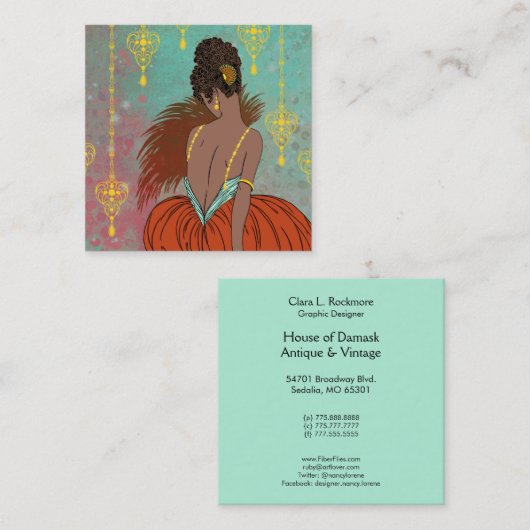 宝石を持つアールデコの女性- BIANCA: ヴィンテージの夏 スクエア名刺 (正面/裏面)