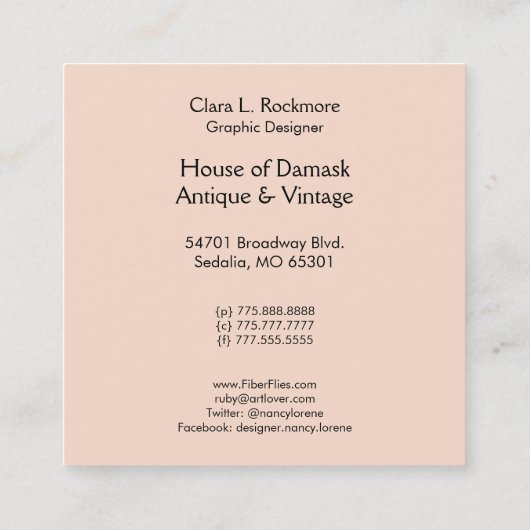 宝石を持つアールデコの女性- BIANCA: 旧式な秋 スクエア名刺 (裏面)