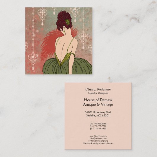 宝石を持つアールデコの女性- BIANCA: 旧式な秋 スクエア名刺 (正面/裏面)