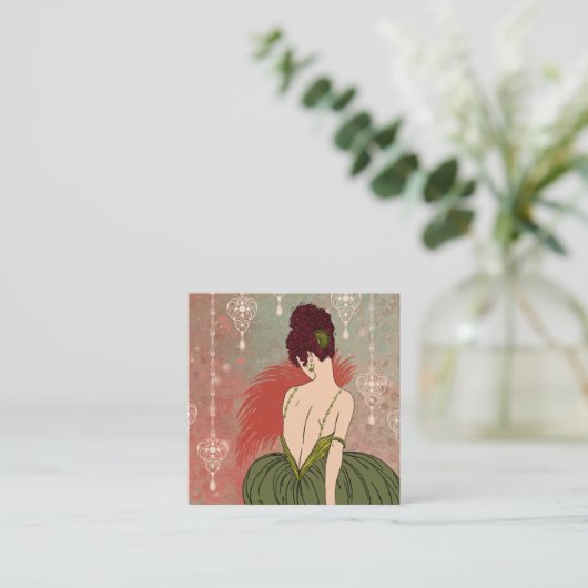 宝石を持つアールデコの女性- BIANCA: 旧式な秋 スクエア名刺 (スタンド正面)
