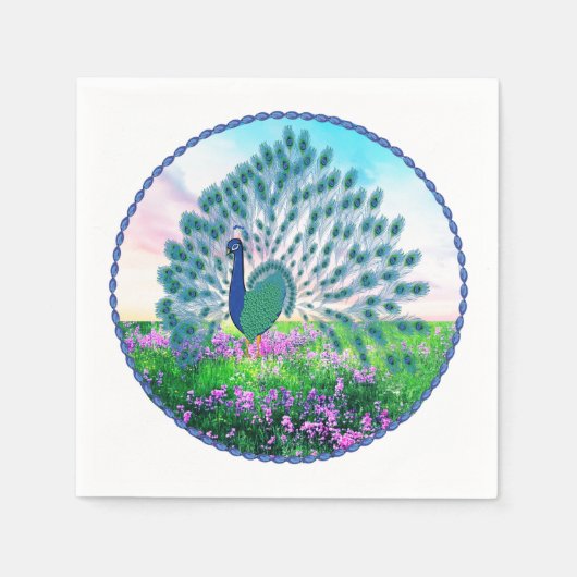 宝石を飾った孔雀 スタンダードカクテルナプキン (正面)