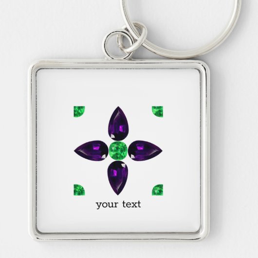 宝石アート、緑と紫 キーホルダー (正面)