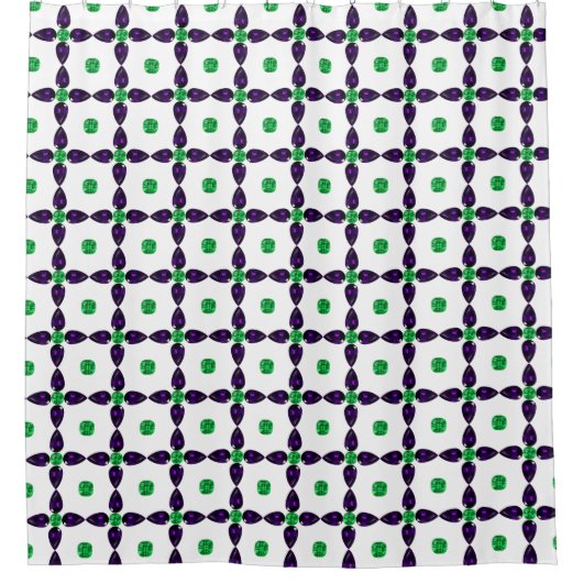 宝石アート、緑と紫 シャワーカーテン (正面)