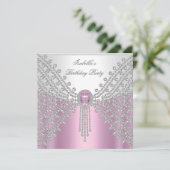 宝石イメージバースデーパーティーピンク 招待状 (スタンド正面)